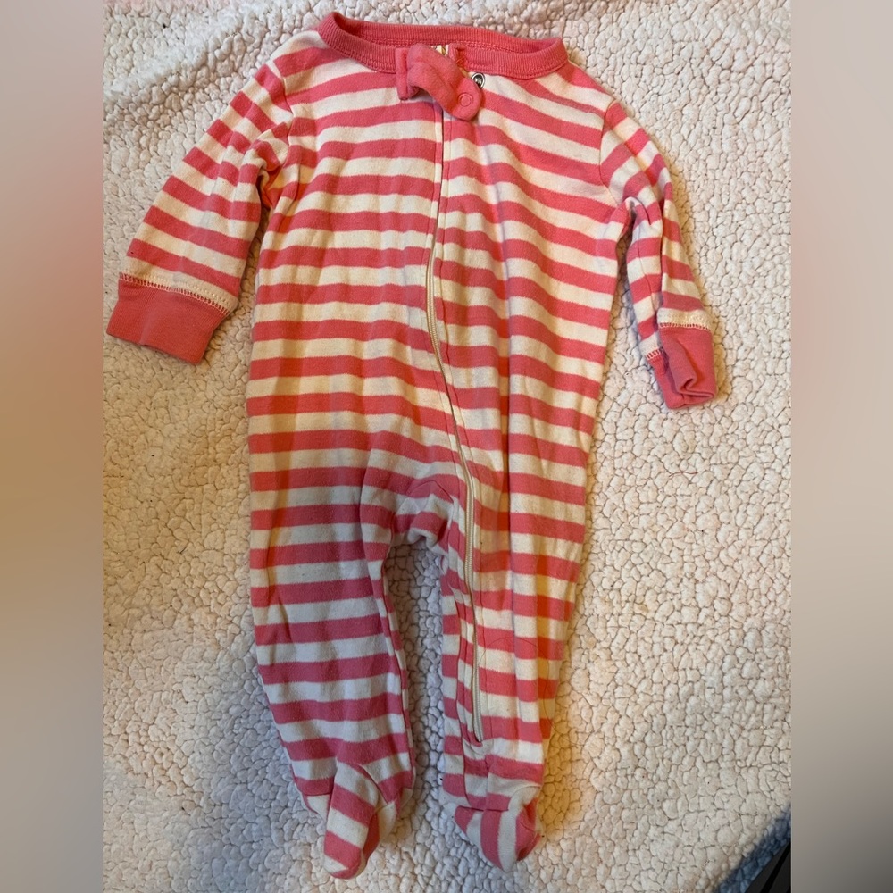 Pink and white striped zipper onsie footie pajamas baby girl